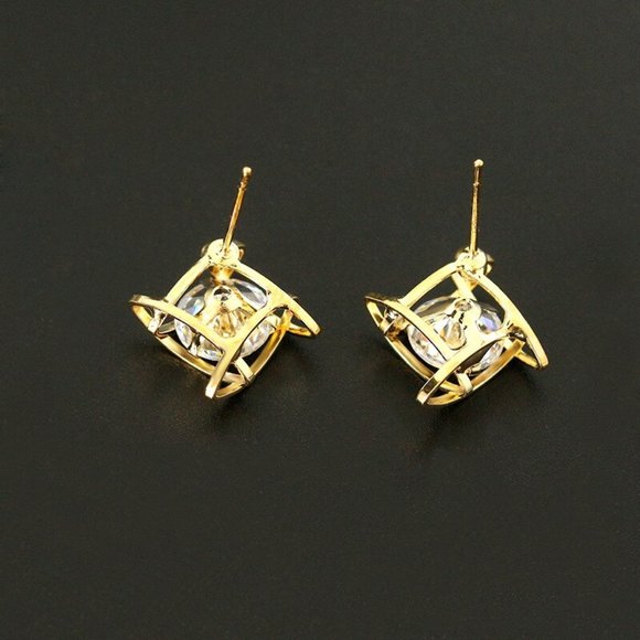 Geometric Hollow Crystal Cage Silver Earrings - Picture 4 of 7